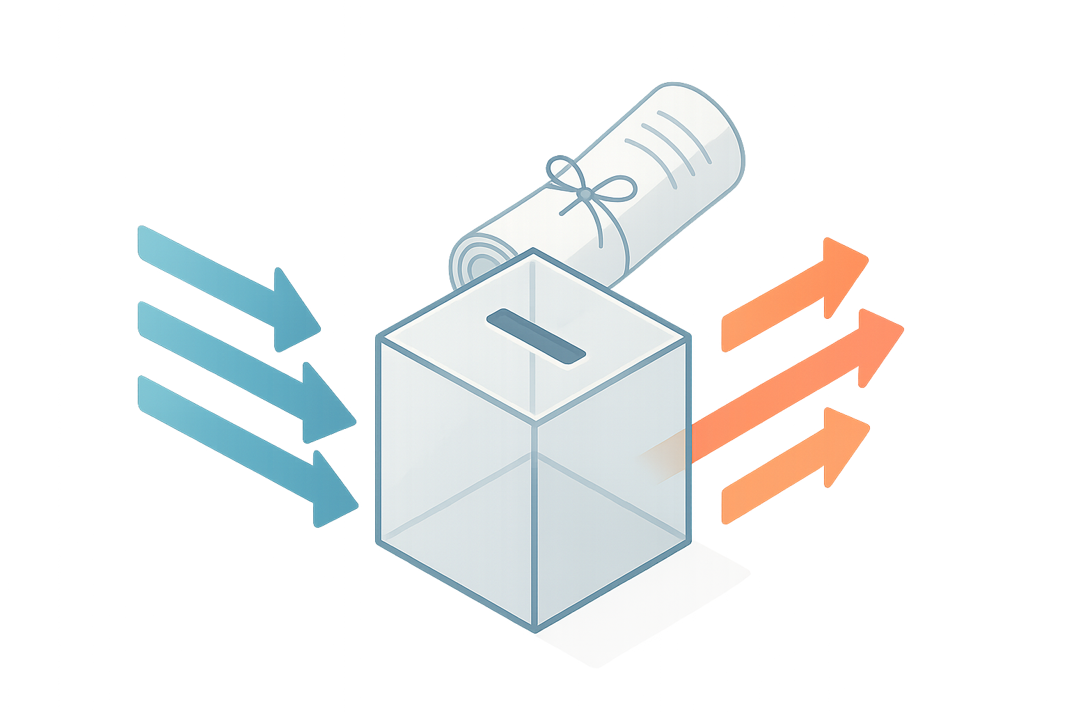 Illustration of a donation box and a legislative document.